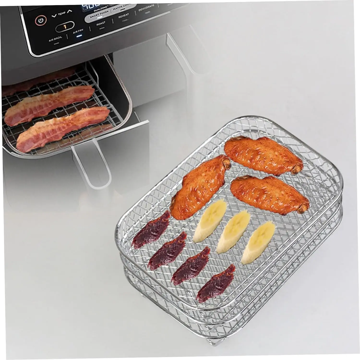 Air Fryer Rack for Ninja Dual 3pcs Layered Stainless Steel Grilling Rack Rectangle Airfryer Basket Tray Accessories