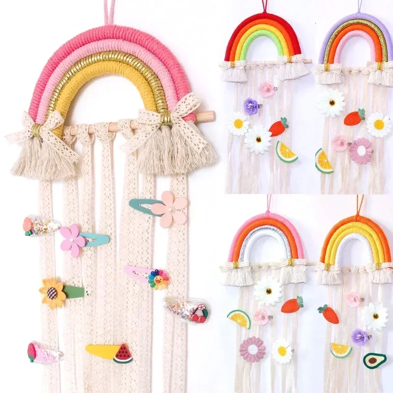 INS Weave Rainbow Baby Hair Clips Accessories Holder Princess Girls Hairpin Hairband Storage Pendant Jewelry Wall Ornaments