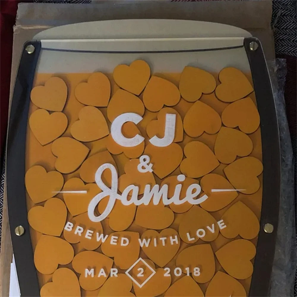 

Custom Beer Drop Hearts Wedding Guest Book Alternative - Pub wedding, Birthday, Anniversary, Oktoberfest, Bar wedding drop top