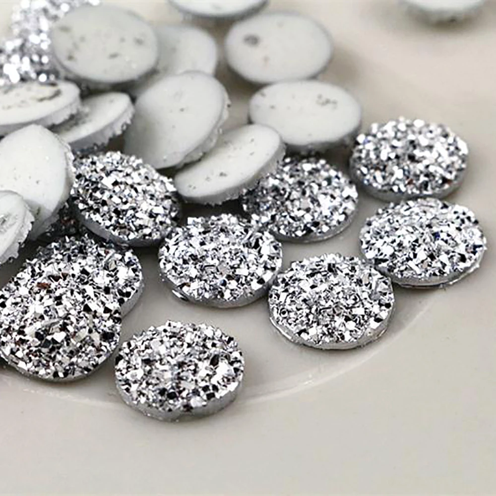 New Fashion 40pcs 8mm 10mm 12mm Silver Plated Color Flat Back Resin Cabochons Cameo