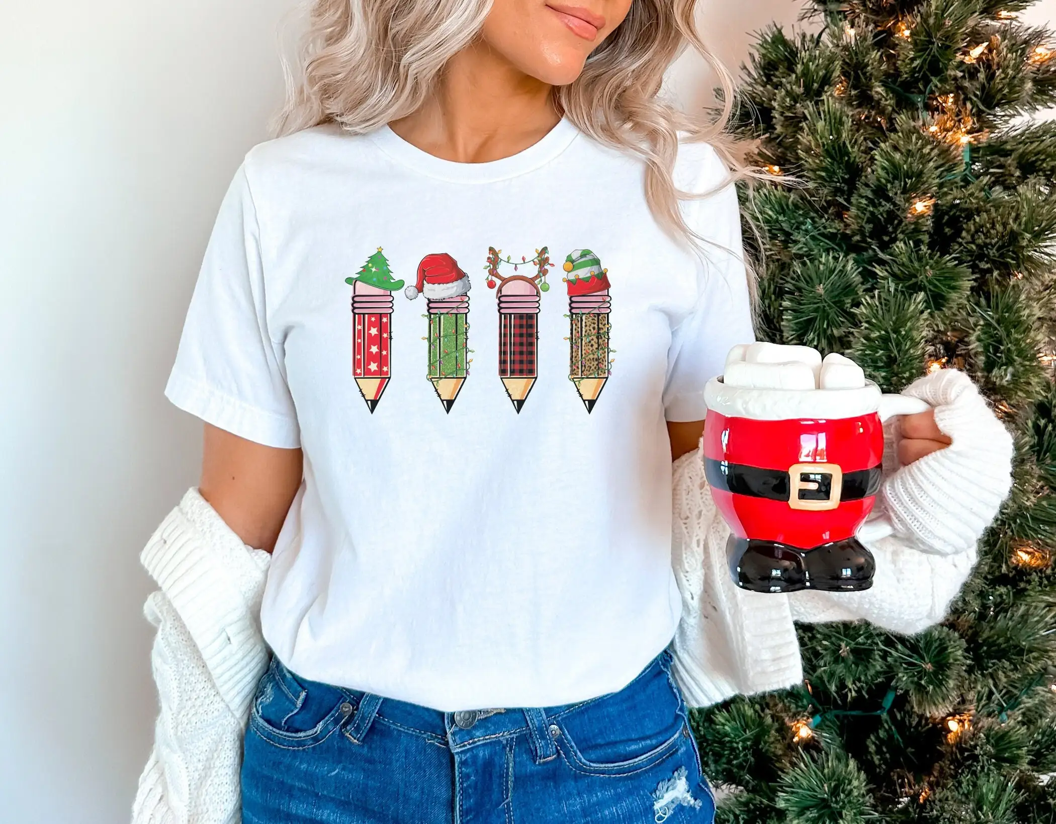 Art Teacher Xmas T Shirt Retro Color Pencils Christmas Lights Lover Teachers Life S