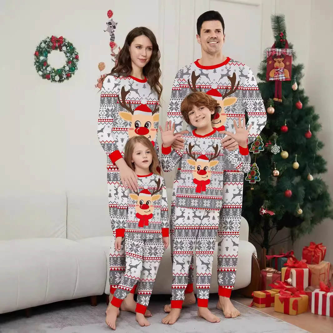

Christmas deer print parent-child set, European and American Christmas parent-child home wear, family set pajamas