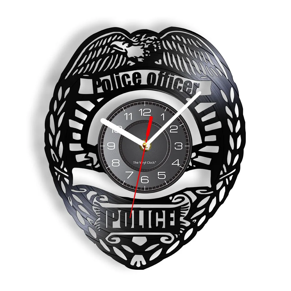 

Police Officer Wall Clock Police Badge Vinyl Record Wall Clock Police Station Decorative Clock Watch Policemen Retirement Gift