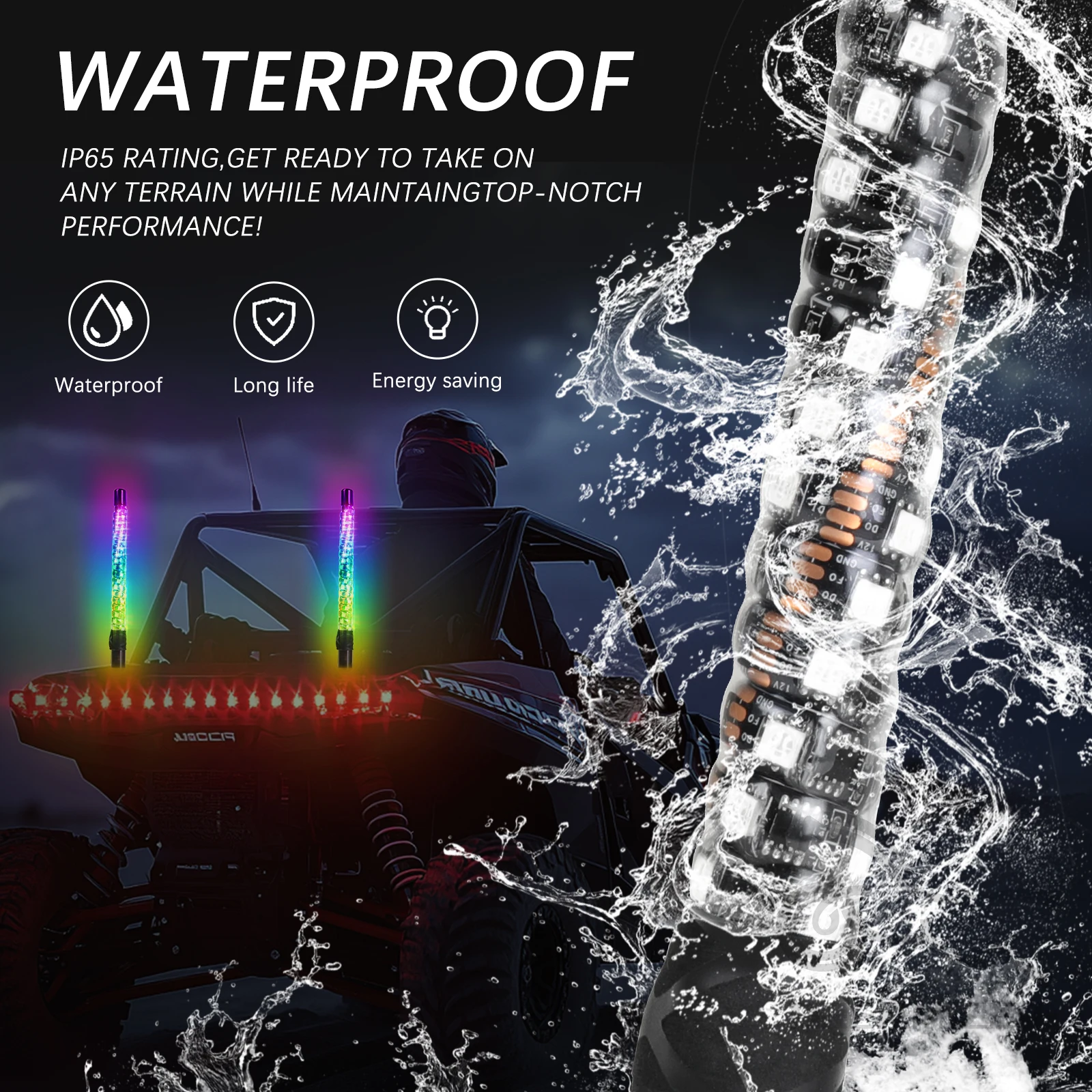 Remote Control LED Flagpole Lights 30cm/1ft Colorful Flagpole Spiral Antenna Whips Lights for UTV ATV Off Road Truck Sand Buggy