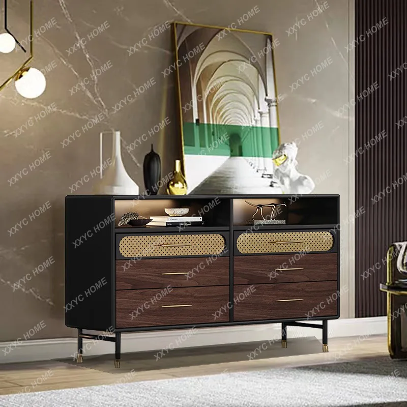 AA  light luxury chest cabinet living room medieval TV cabinet simple bedroom walnut