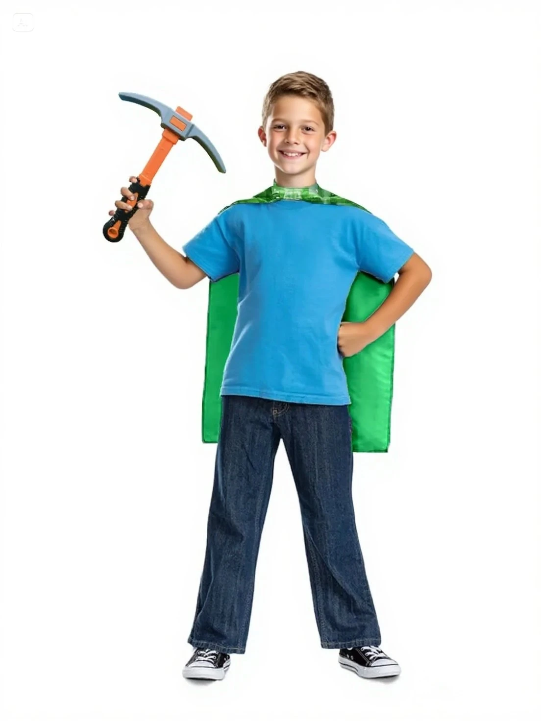 Green Pixelated Plaid Cape & Mask Set for Kids - Blocky Square Costume for Halloween, Christmas, Video Game Themed Party view 4