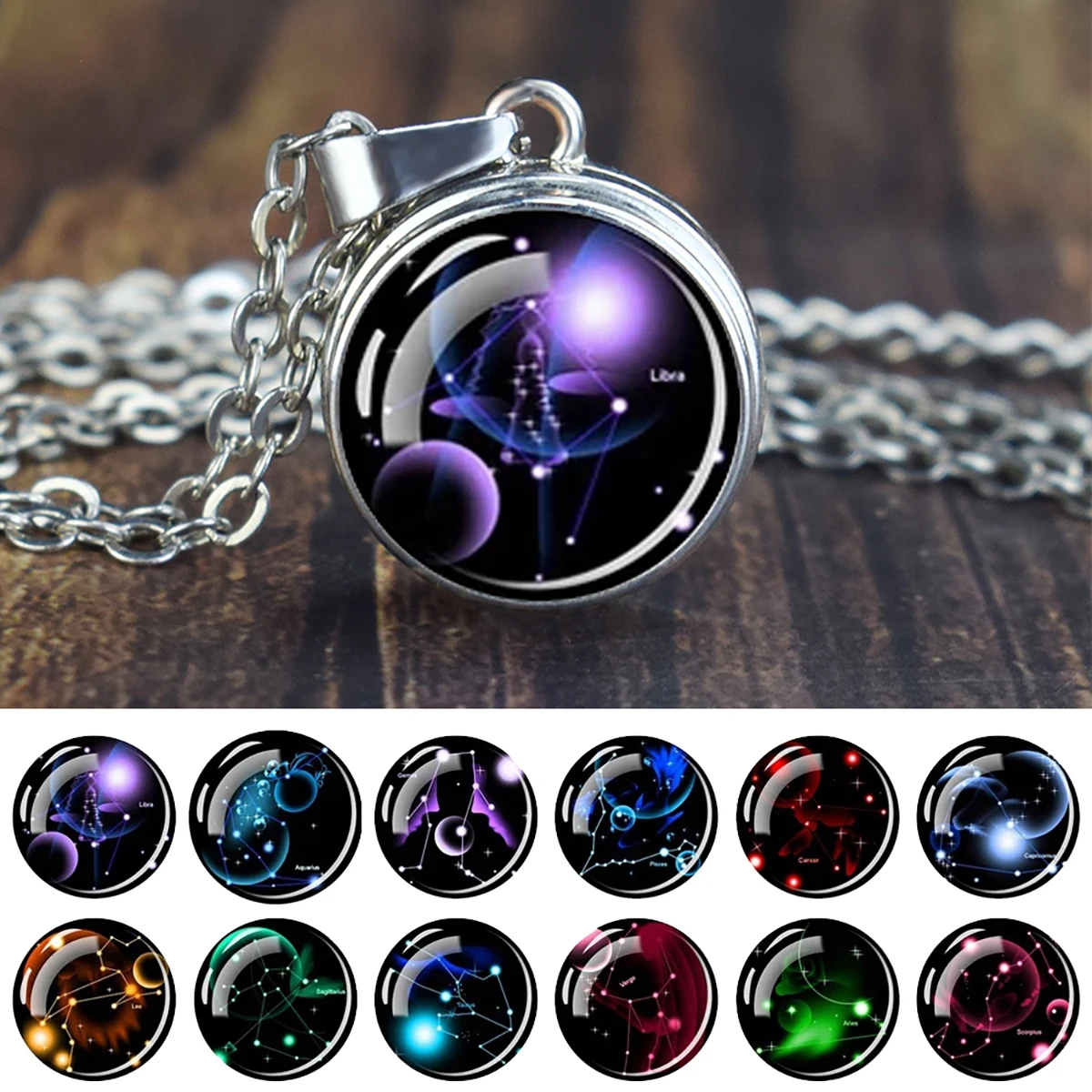 12 Constellation Necklace Creative Rotatable Button Pendant Zodiac Signs Necklace Birthday Gift