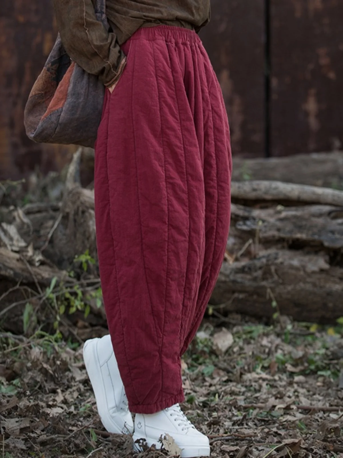 Retro Katoen Linnen Verdikte Warme Lantaarn Broek Vrouwen Winter Casual Harlan Wortel Broek Bovenkleding Hoge Taille Lange Broek