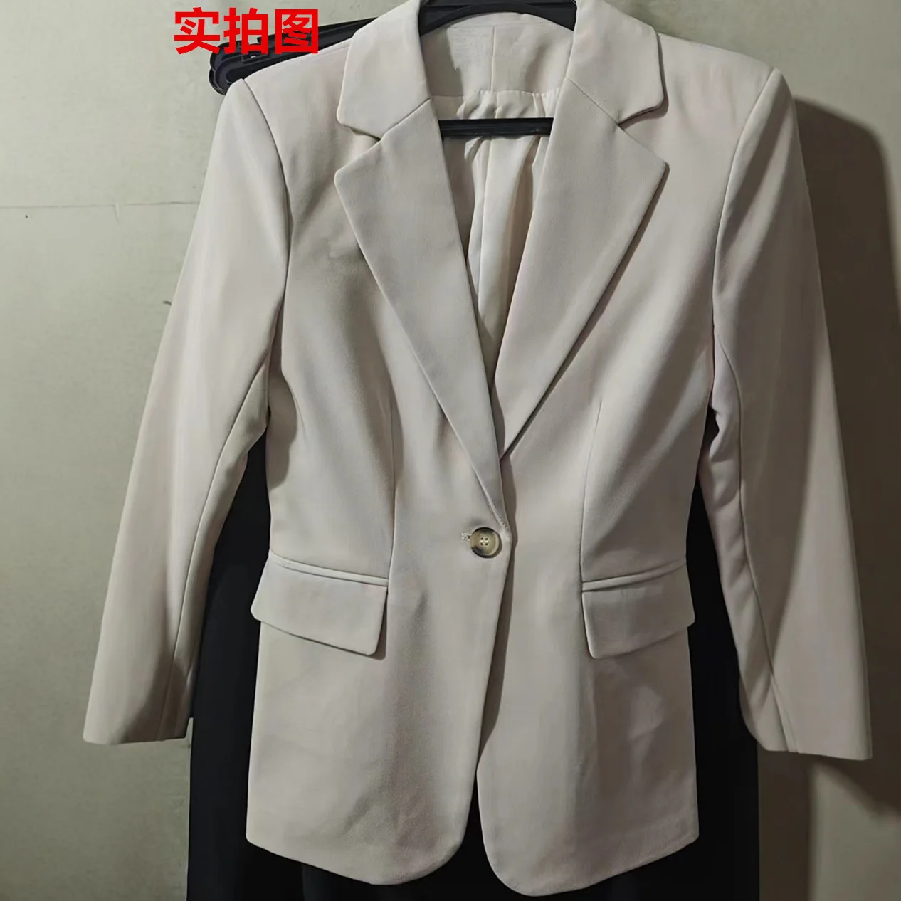 Żakiet damski do biura, marynarka, długi rękaw, zapinana na jeden guzik, odzież biznesowa, dopasowany, formalny płaszcz, odzież wierzchnia, morelowy, czarny