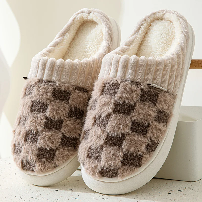 Autumn Winter Plush Slippers For Women Indoor Home Simple Warm Non-slip Slides Cozy Slip On Warm Shoes