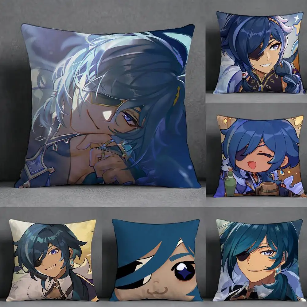 K-Kaeya G-Genshin Impact  Square Double-Sided printed Pillow Case Bedroom Bedside Pillow Sofa Cushion Cover
