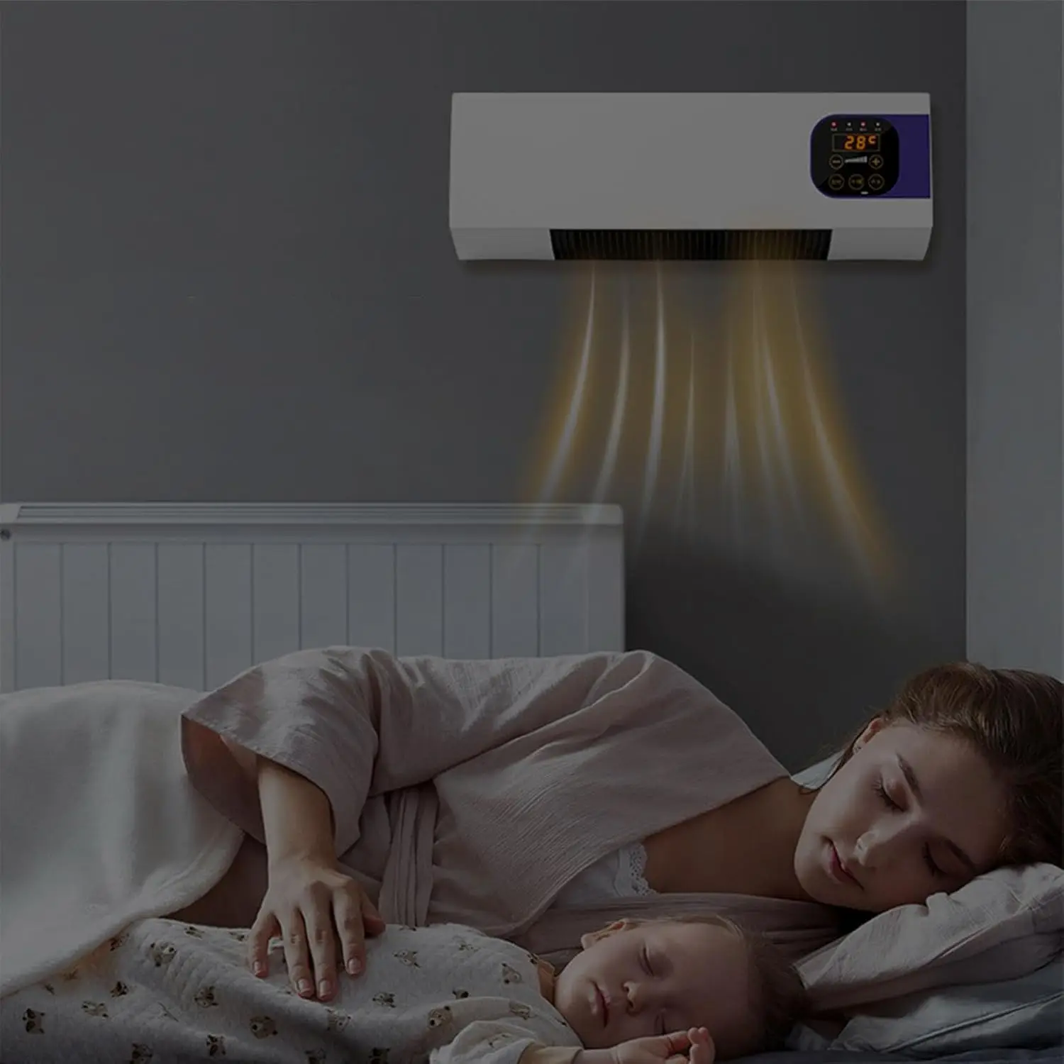 Wall Mounted Heating Machine, Mini Nature Wind and Heating Wall Mounted Fan, Low Noise Touch Control Small Air Cooler Heater Machine for Indoor Outdoor (5)
