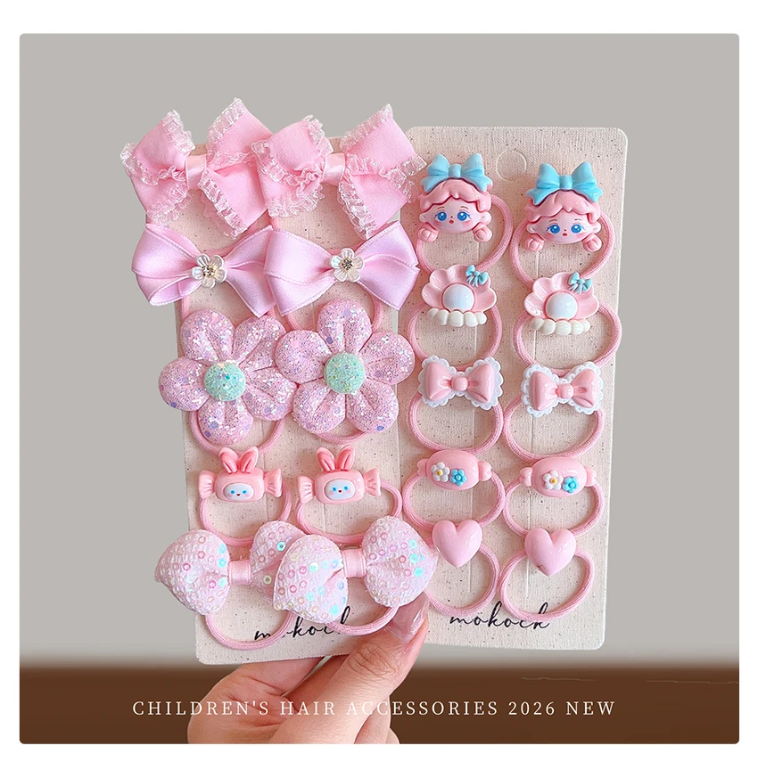 2026 Neue Mode Rosa Prinzessinnen-Schleifen-Blumen-Haarset Hochelastisch Haarschonend Lange Quasten Haaraccessoires für Mädchen Kinder Geschenk – Detail 3