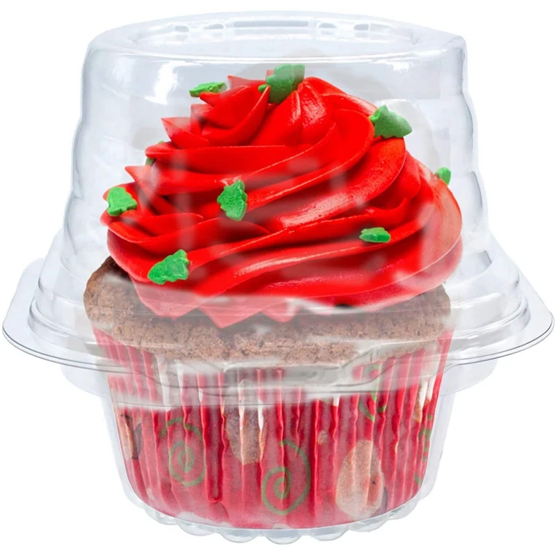 HOT-100 PCS Individual Cupcake Container, Stackable Single Compartment Cupcake Holder BPA-Free Clear Plastic with Deep Dome