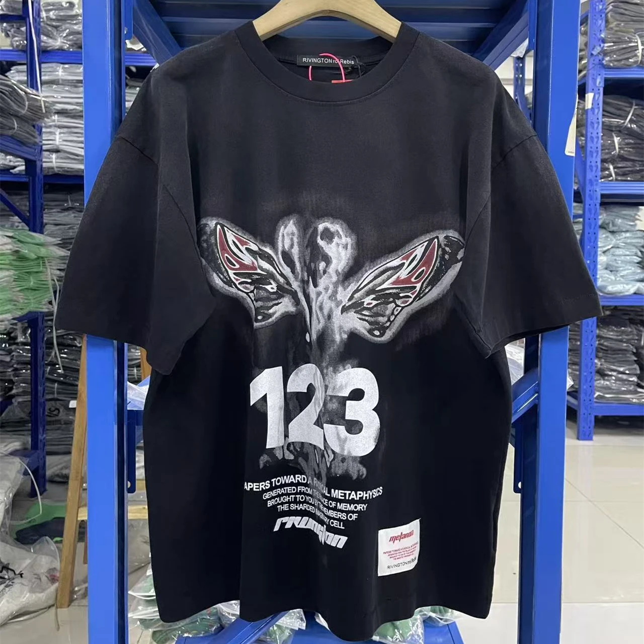 Washed RRR-123 SS26 Magma Print Pattern T-Shirt Men Women Best Quality Black Angel Print Tee T Shirt