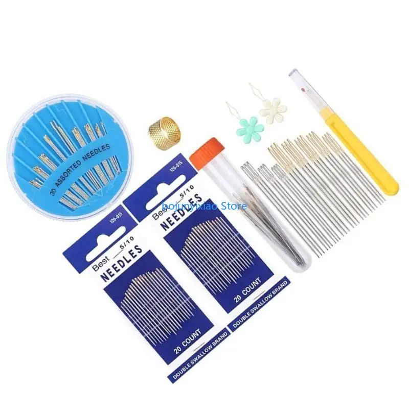 

900B Hand Sewing Needle Set Including Needle Threader, Seem Thimble and Case