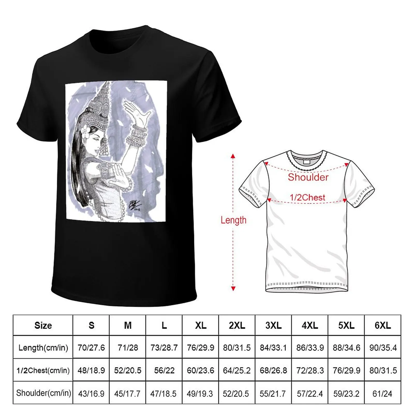 Cambodian Apsara art T-Shirt Retro Style Print Casual Top view 2