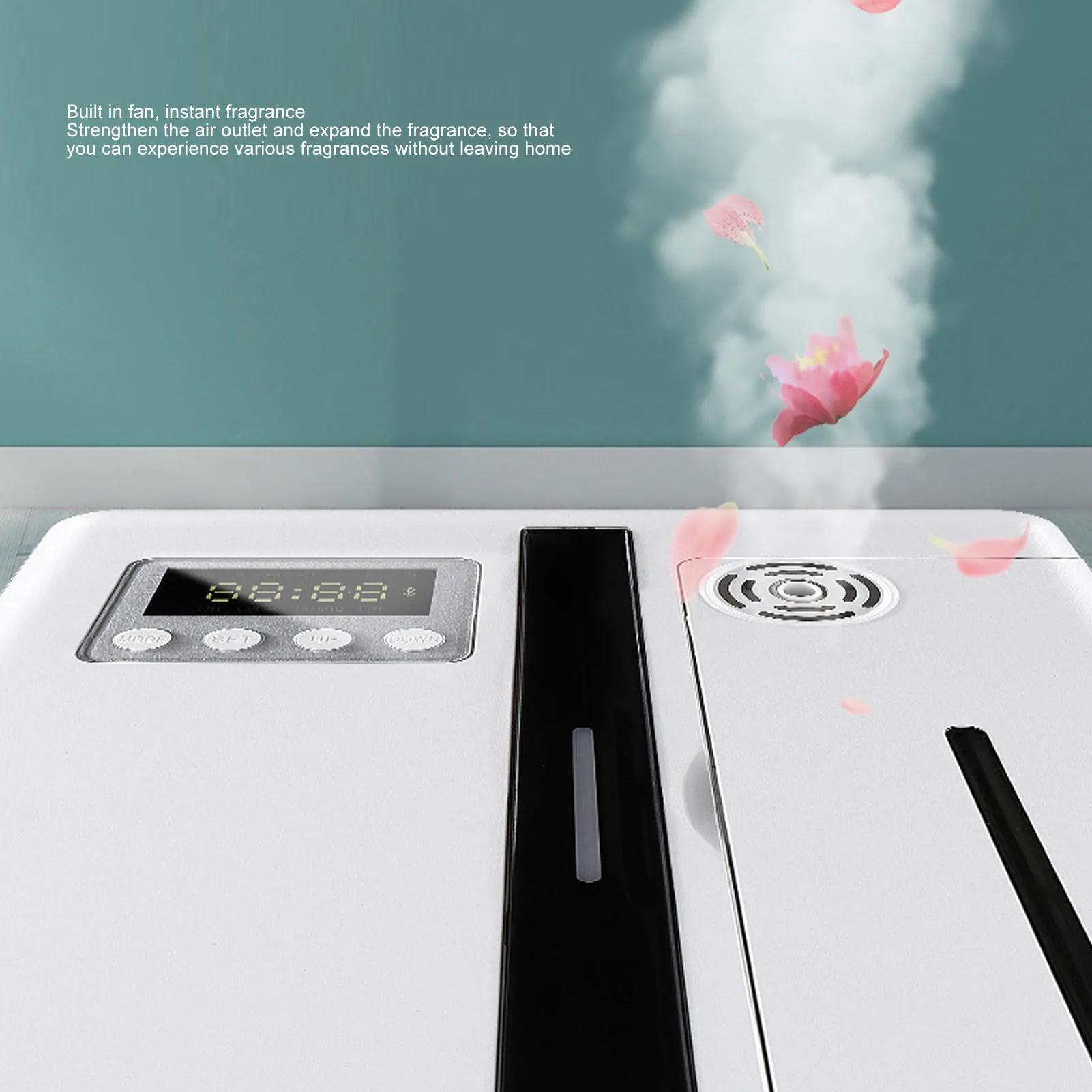 Fragranza ciclica della macchina dell'aria Display a grande schermo Diffusore intelligente Temporizzazione di lavoro silenziosa Uscita nebbia anulare per hotel