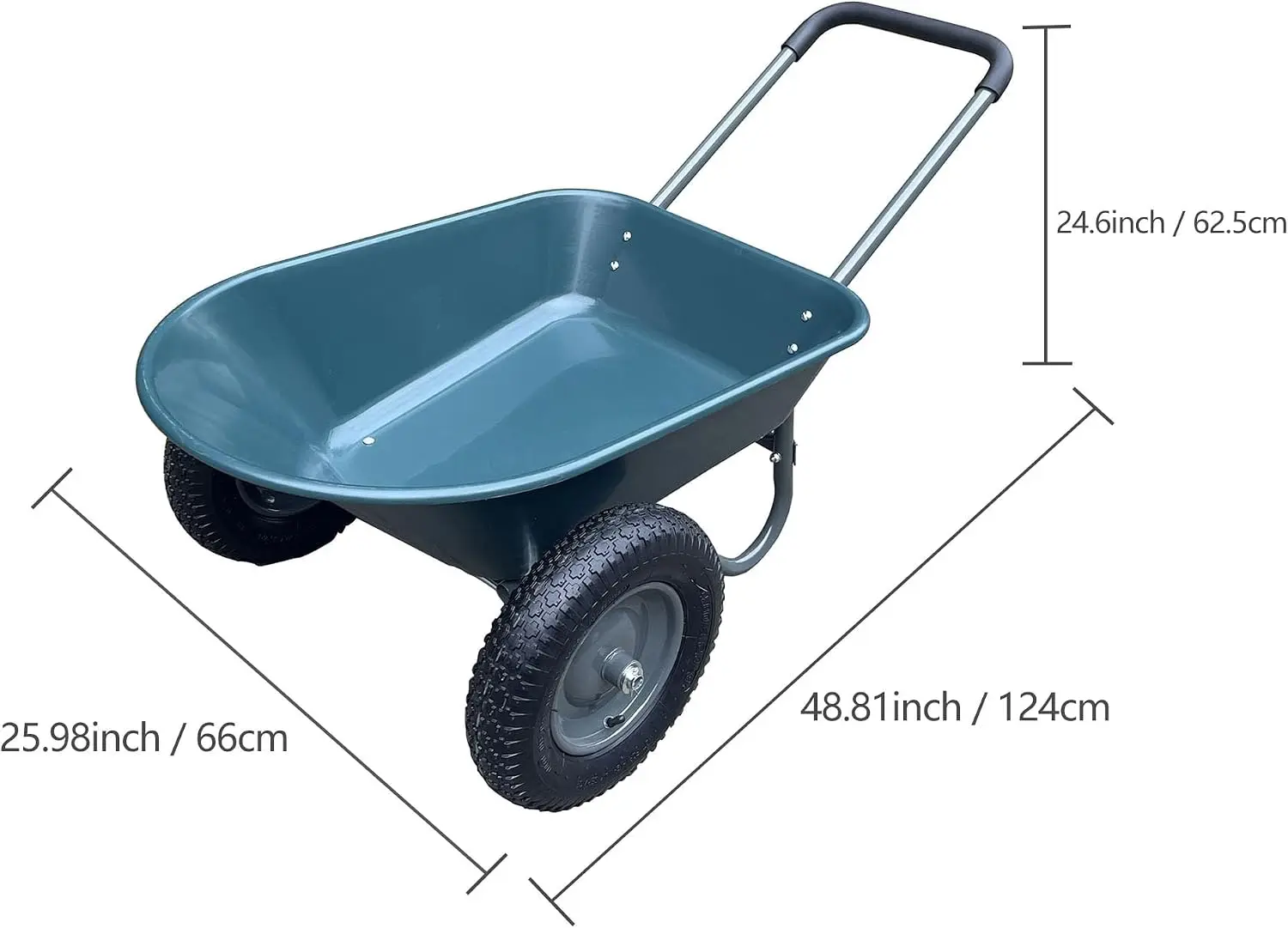 Heavy Duty Garden Wheelbarrow Dual Wheel Outdoor Utility Hand Trolley Stand Home Yard Gardening Cart