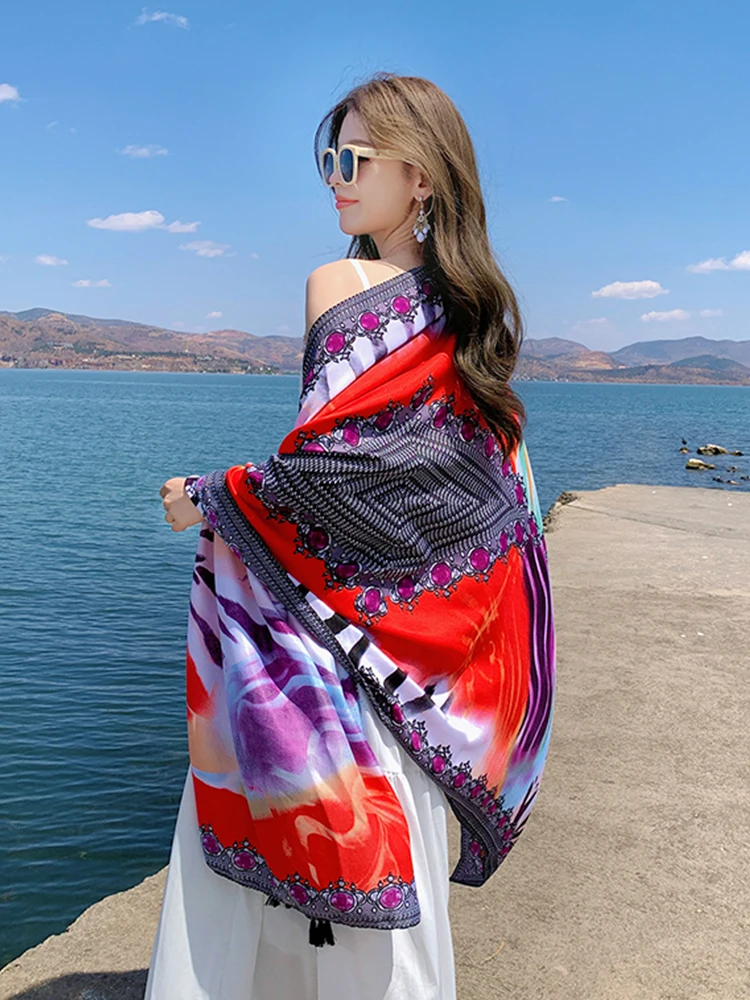 New Summer Chiffon Hijab Elegant Women Silk Scarf Travel Print Mujer Shawl Bandana Sarong Beach Wrap Scarve Pareo Bufanda Stoles