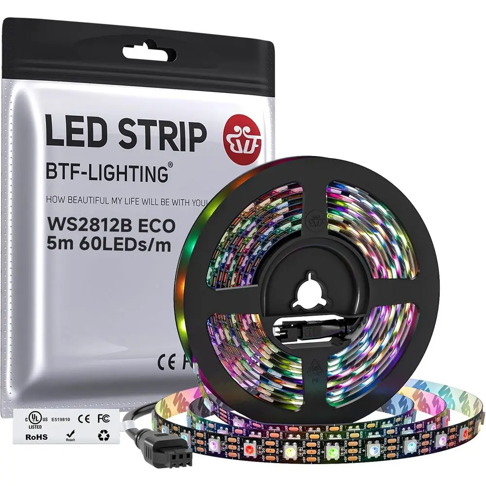 

Светодиодная лента RGB, сертифицированная UL, адресуемая, 60 светодиодов/метр, 300 пикселей, 5В DC, 5050 SMD, гибкий провод из сплава, DIY Color Chasing Pro
