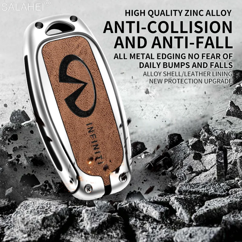 Metal Leather Car Remote Key Case Cover For Infiniti Q30 Q50 Q60 Q70 JX35 FX35 G37 M35 ESQ QX30 QX50 QX55 QX56 QX60 QX70 QX80 view 3