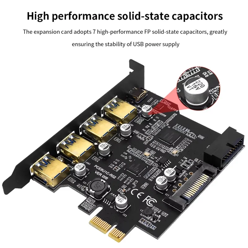 Placa de expansão usb 3.0 pci-e tipo c pci-e 1x para controlador usb 3.0 4 portas usb 3.0 + 1 porta usb 3.1 adaptador de cartão pci-e