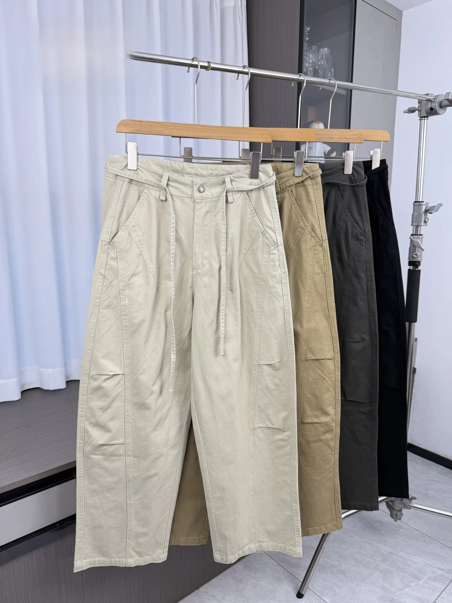 Retro Mountain Series High-End Combed Cotton Men's Casual Pants with Multiple Pockets Wide Leg Workwear Washed Style