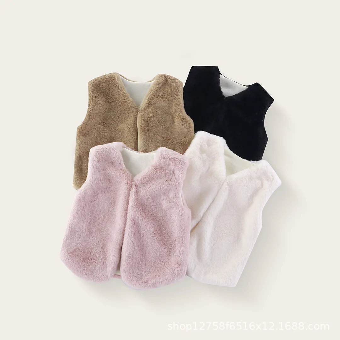 Girl's Imitation Fur Vest Children's Plush Vest Autumn and Winter Girls' Long Plush Warm Vest Jacket 2026 New