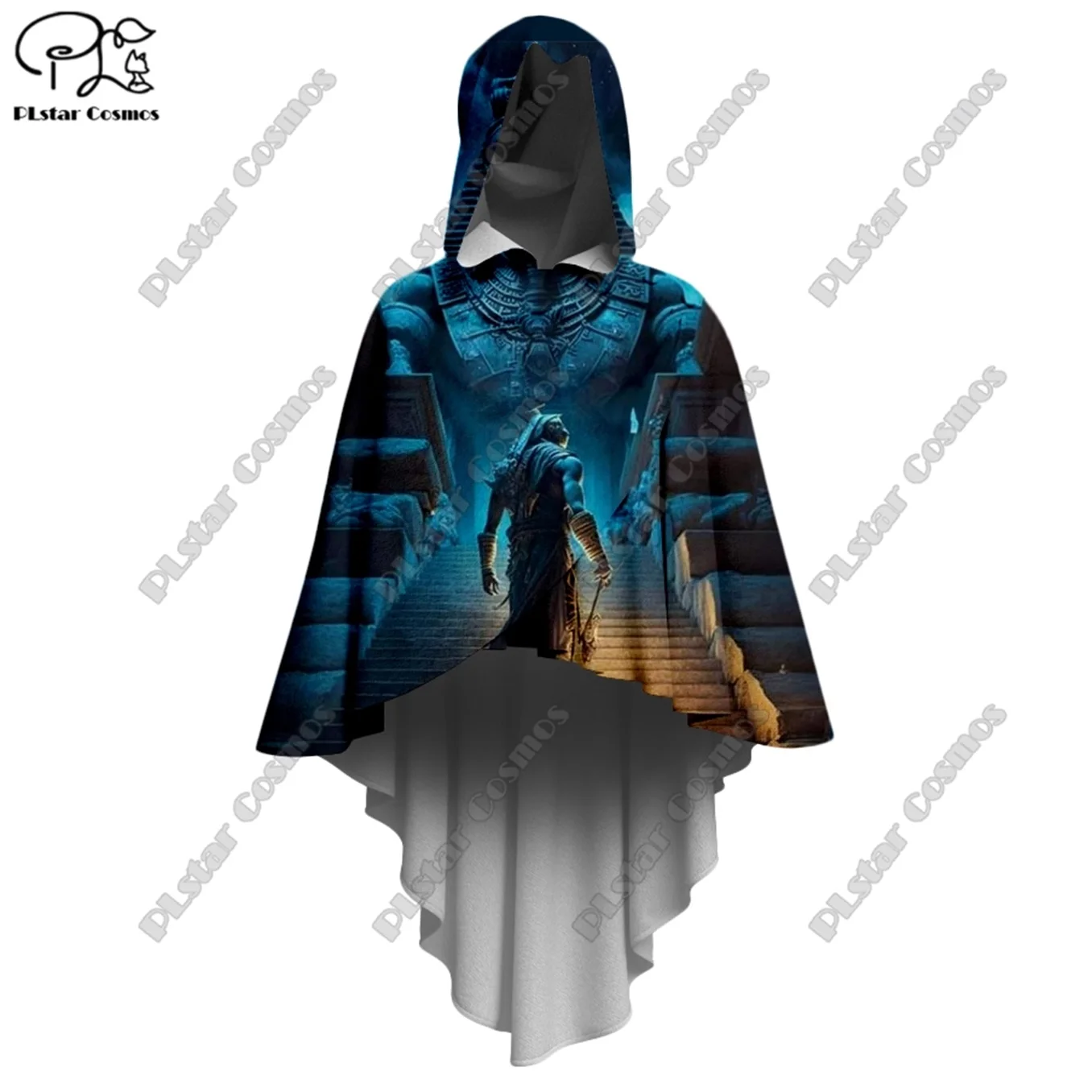 

PLSTAR COSMOS New 3D Printed Halloween Horror Series Death Skull Crow Owl Pattern Women's Hooded Cloak Irregular Cloak K-5