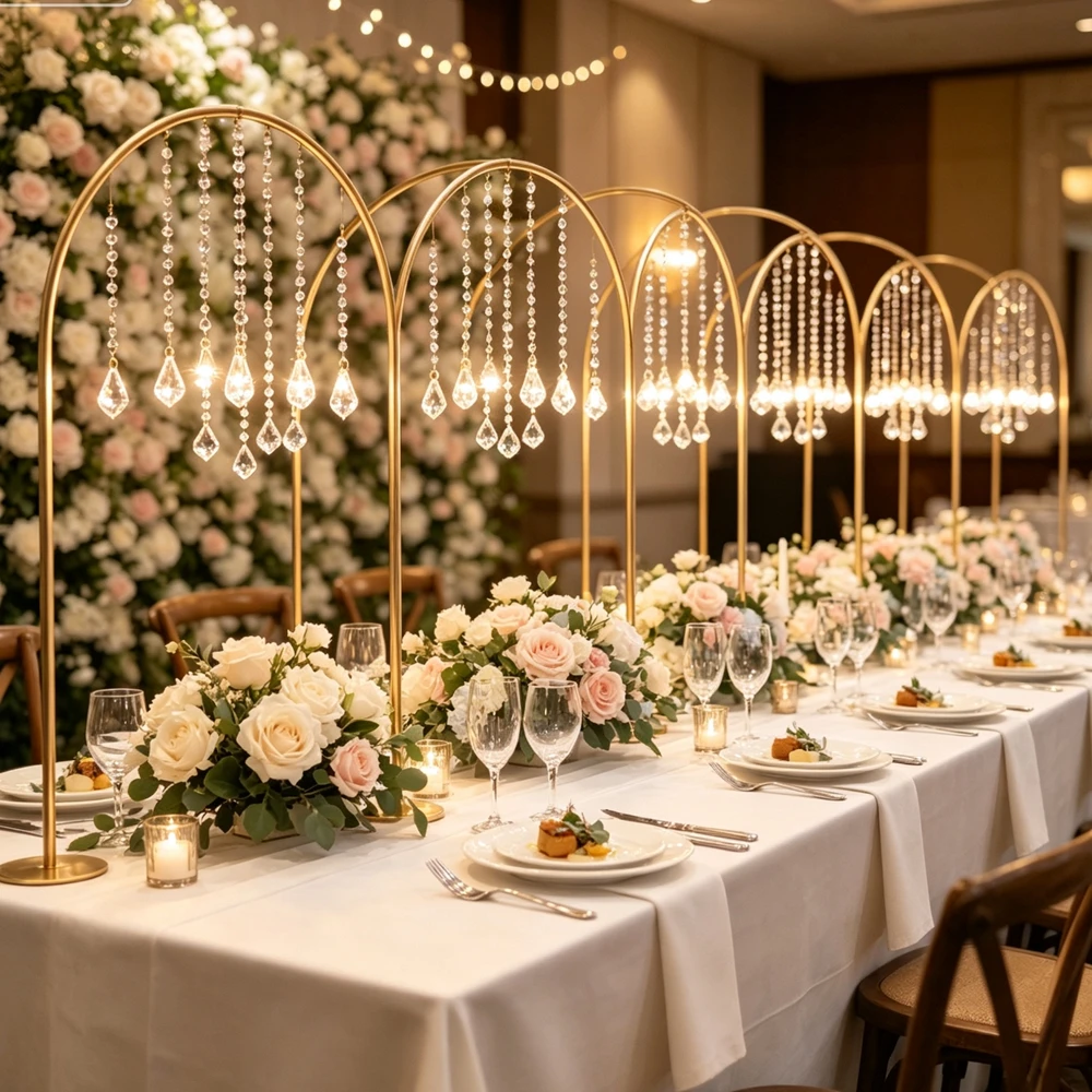 10pcs 60-100cm Modern Pedestal Hanging Design Staging Decoration Gold Metal Crystal Wedding Flower Stand