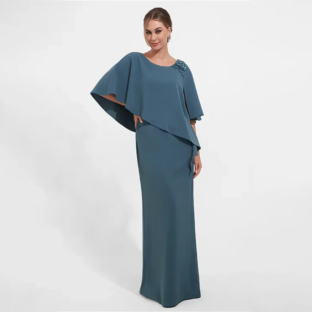 فساتين أم العروس الأنيقة لحفلات الزفاف 2025 نصف كم رقبة مستديرة مزينة بفساتين أم العريس الأنيقة لحفلات الزفاف