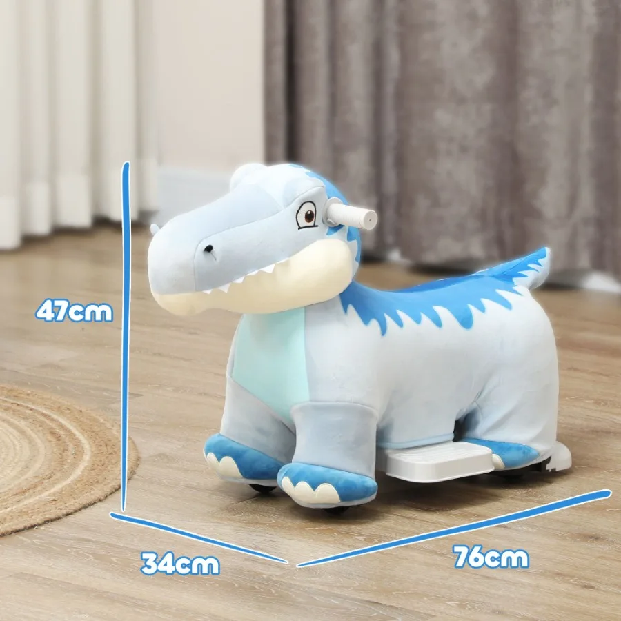 Elektryczny jeżdżak dla dzieci Qaba 6V Tyranozaur na baterie z muzyką, kółka PU, pedał nożny dla dziewczynek i chłopców