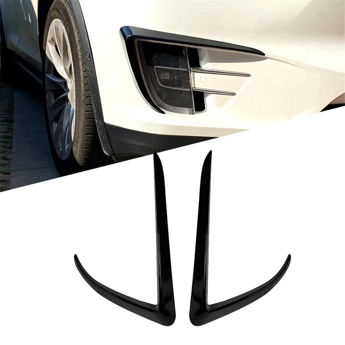 Car Front Bumper Splitter Spoiler Covers Trim Fog Lights Eyebrow Wind Knife for Tesla Model X 2015-2020 Gloss Black