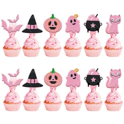 Toppery do dekoracji na Halloween Party, różowy kot, wstawki do ciasta dyniowego duch, 12PCs