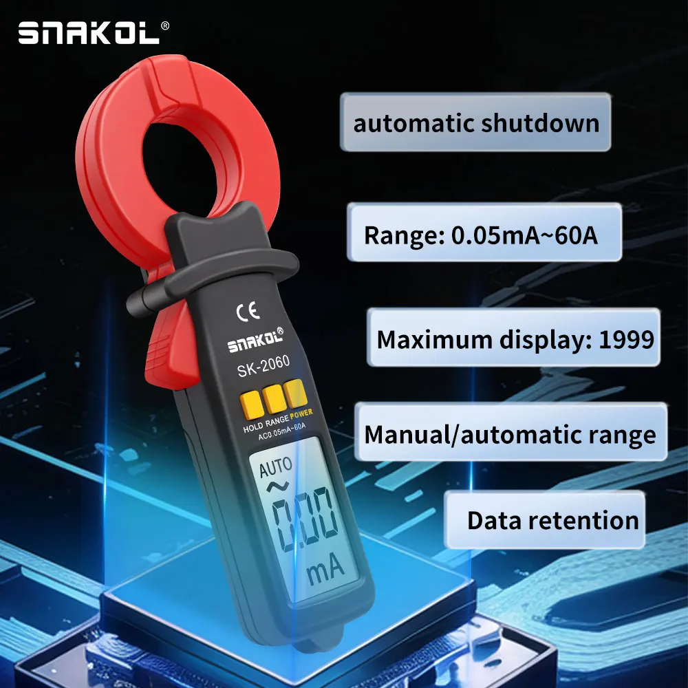 Alta Precisão Profissional Digital Clamp Meter, Corrente AC Detectar Tester, Alicerça Amperímetro, Ferramentas de Eletrodomésticos, 0.05mA a 60A