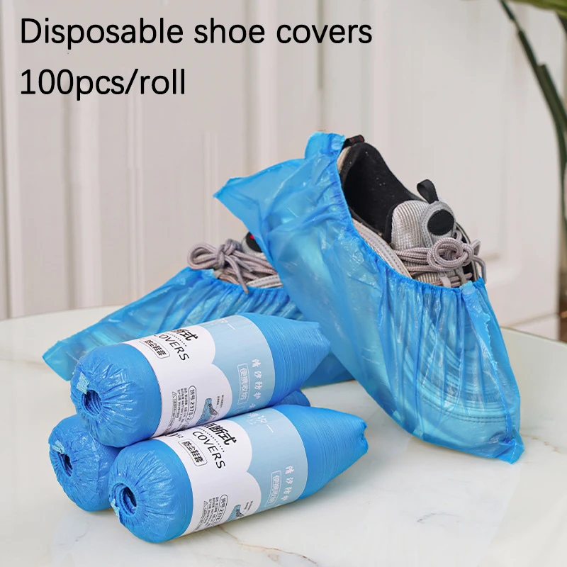 100pcs/Pack Plastic Shoe Cover Disposable Waterproof Dustproof Thickened Foot Cover Carpet Cleaning Shoe Cover