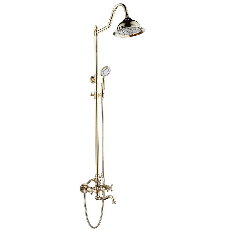 #Vintage French Style Brass Gold Dual Handle Telephone Faucet, Hot and Cold Bathtub Mixer Tap Shower Set