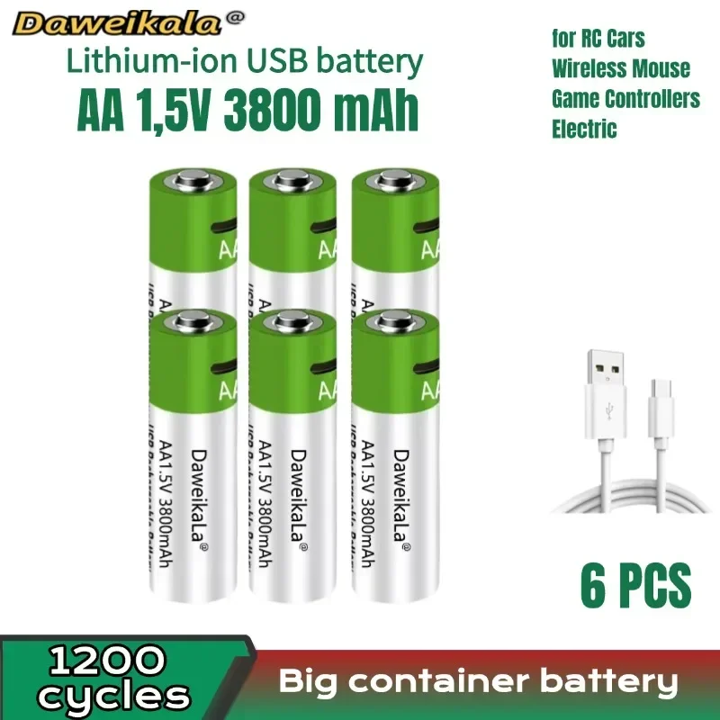 

Fast charging 1.5 V rechargeable battery AA1.5V 3800 MAH lithium battery replacement LED flashlight, camera, keyboard and mouse