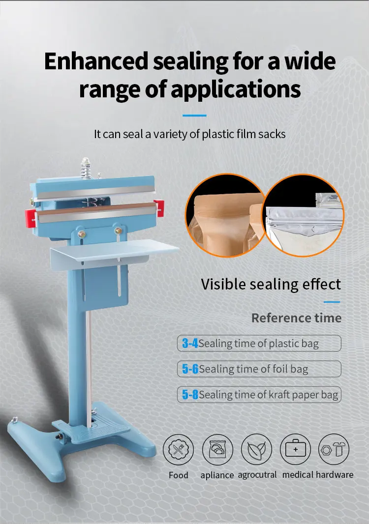 Aluminum Semi-Automatic Impulse Sealing Machine Foot-operated Upper Lower Heating Cartons Multifunctional 8mm Sealing Width