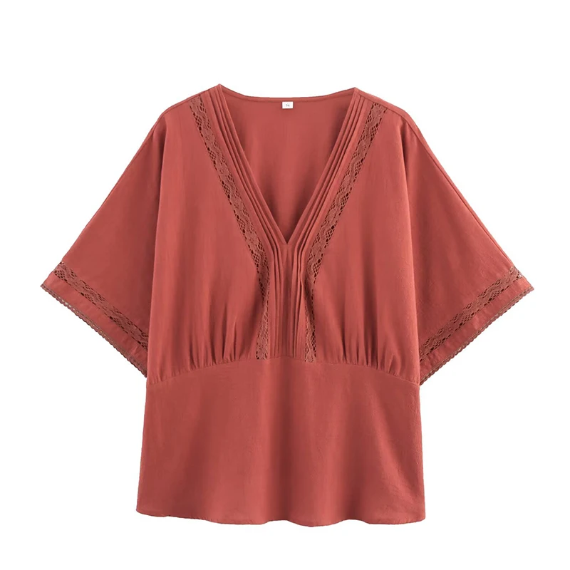 

Women's Shirts Summer 2025 New Chic Straight V-neck Lace Elegant Summer Travel Shirts Tops Women's Fashion Street Youth Shirts