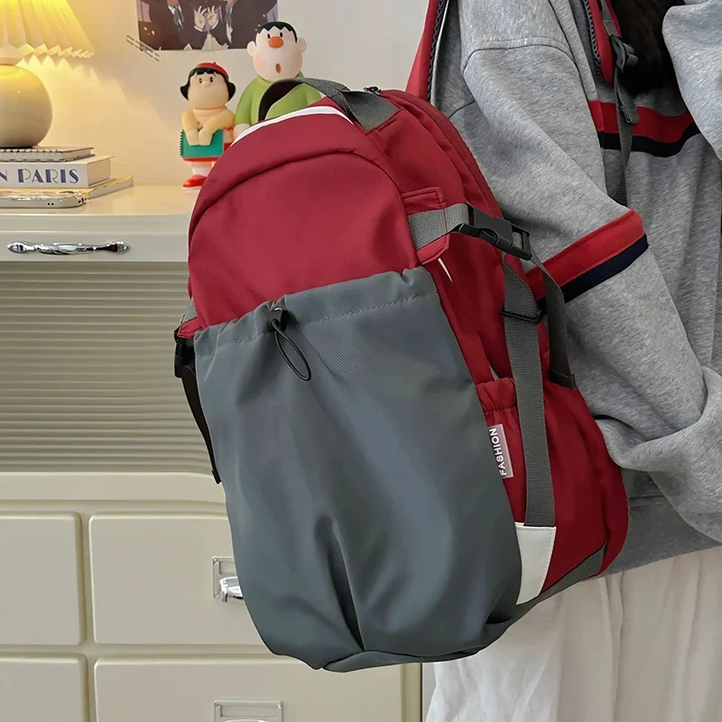 Mochilas de nylon com zíper feminino, cores contrastantes, bolsas de grande capacidade, mochilas escolares pendulares, senhoras, alta qualidade, à venda, 2024