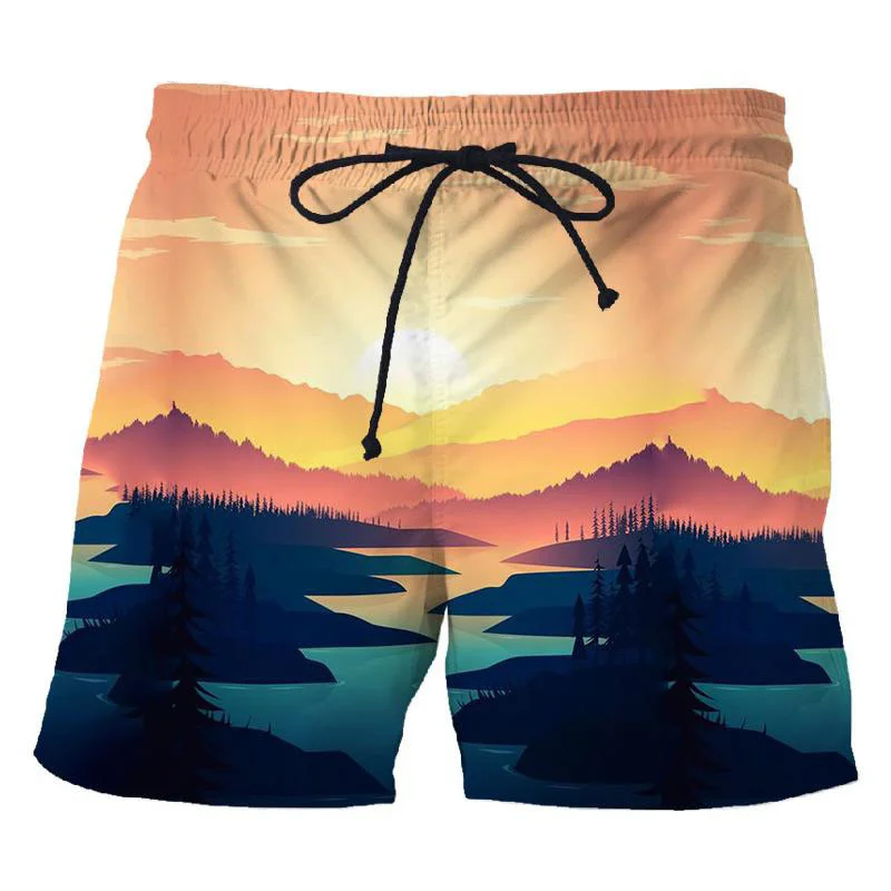 

3D Print Landscape Sunset Men's Short Pants Fashion Surf Board Shorts Hot Sale Sports Quick Dry Swimming Trunks Kids Clothes