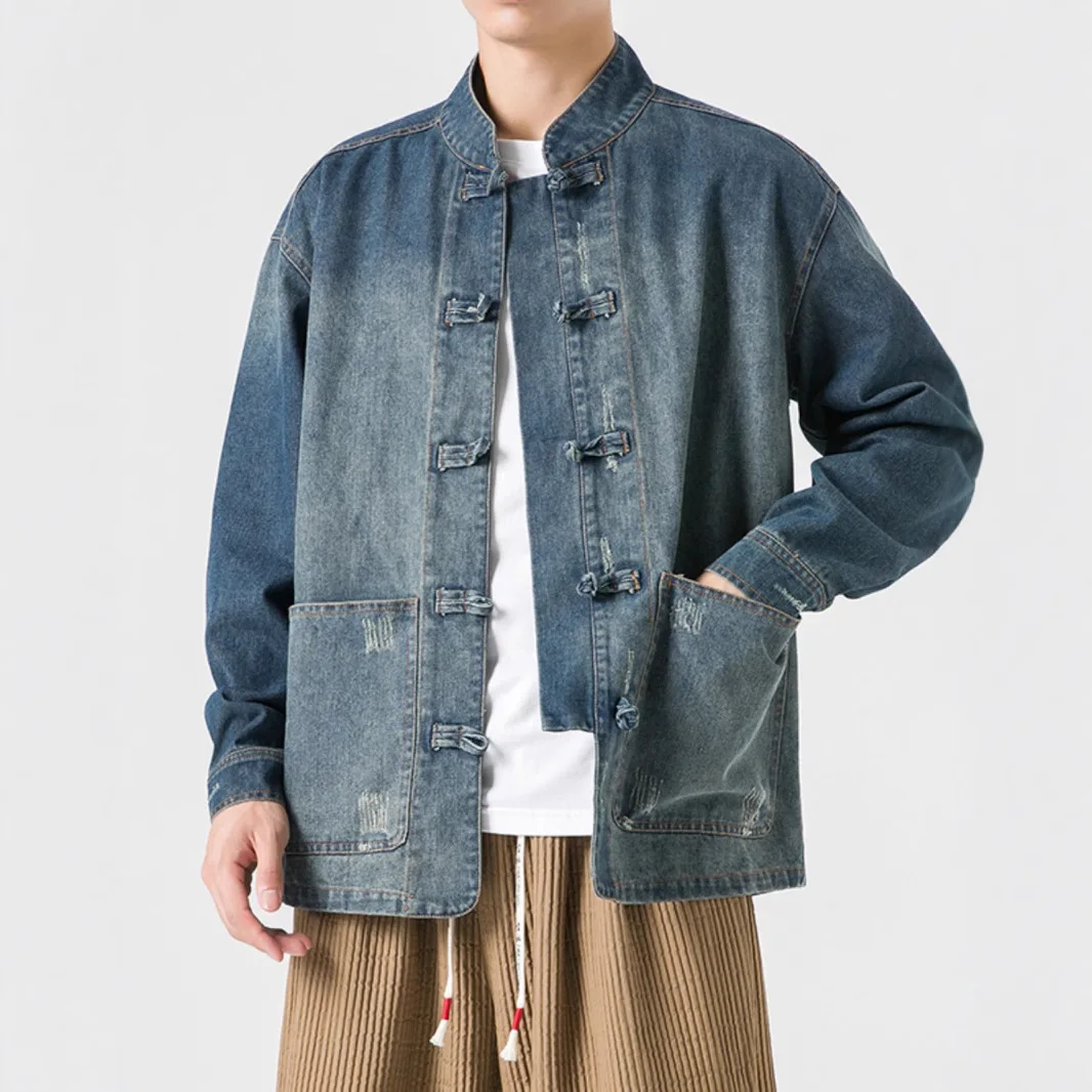 

Loose Fit Men's Denim Jaet Autumn Winter Casual Youth Chinese Sle Coat Large Size Youth Zhongan Suit Tang Suit