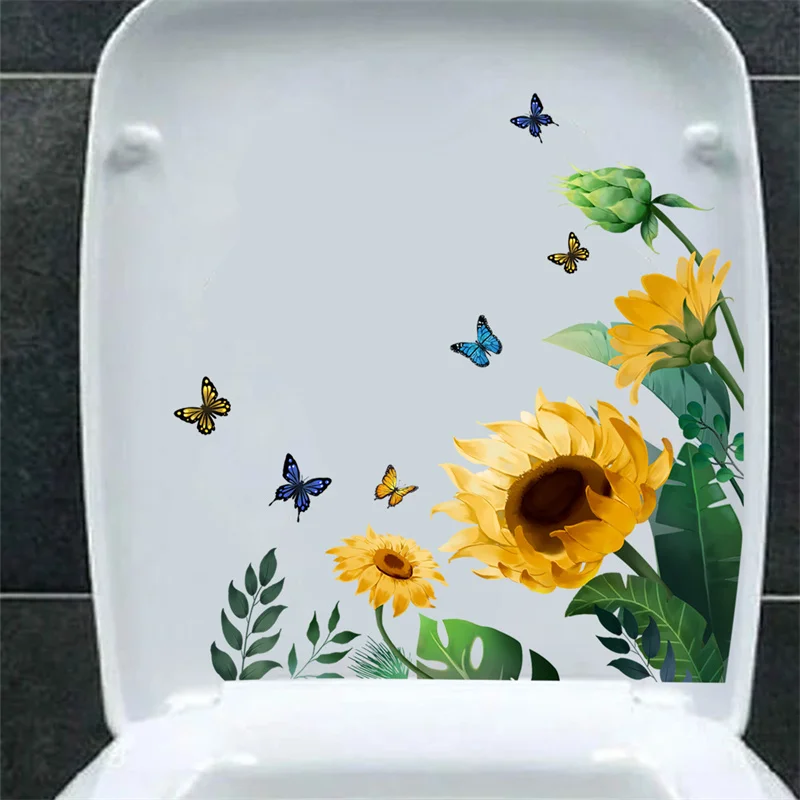 M19 Pflanzen Blumen Sonnenblumen Schmetterlinge Wanda uf kleber Toiletten aufkleber Badezimmer Toiletten abdeckung Kühlschrank Aufkleber WC Dekoration – Detail 24