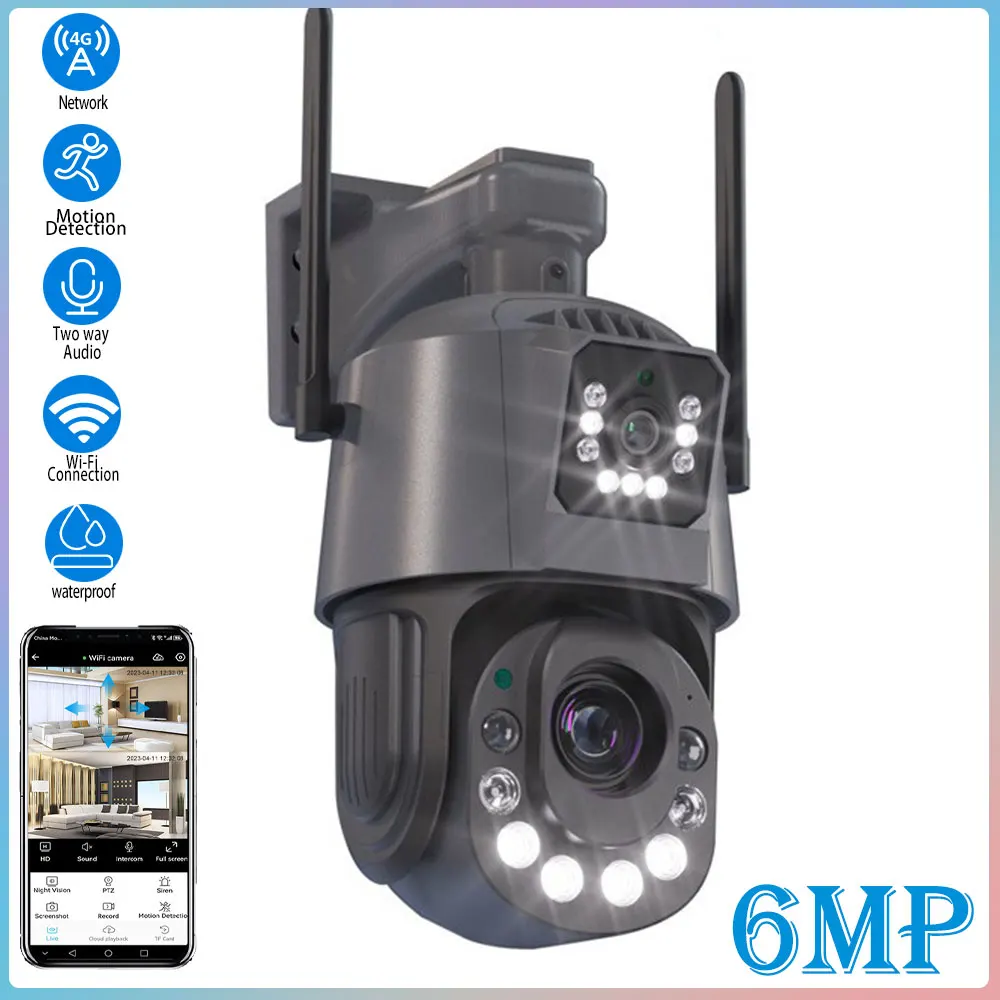 

6MP 4G/WiFi 50x zoom dual Lens PTZ IP camera outdoor waterproof security protection full color night vision IP CCTV monitoring