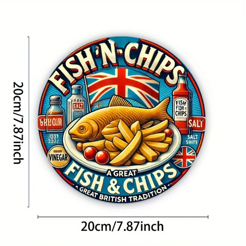 1pc wall art, classic retro metal fish and chips, 2D, suitable for hamburgers, fast food, bakeries, cafes, restaurants