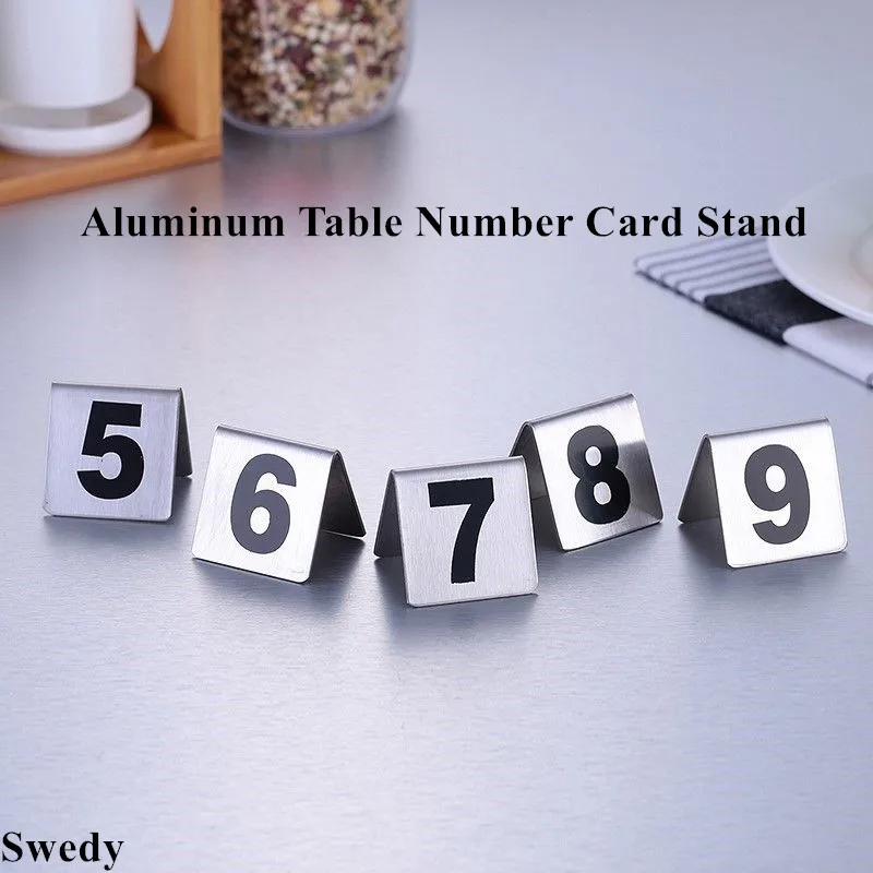 

10 Pieces Double Side Restaurant Food Service Stainless Steel Table Tent Sign Numbers Holder Place Card Holder Stand