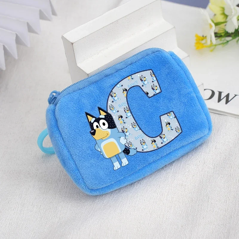 Blueyi bingo quadrado moeda bolsa dos desenhos animados carta A-Z impresso carteira de pelúcia meninos meninas kawaii portátil mini saco de armazenamento presente aniversário