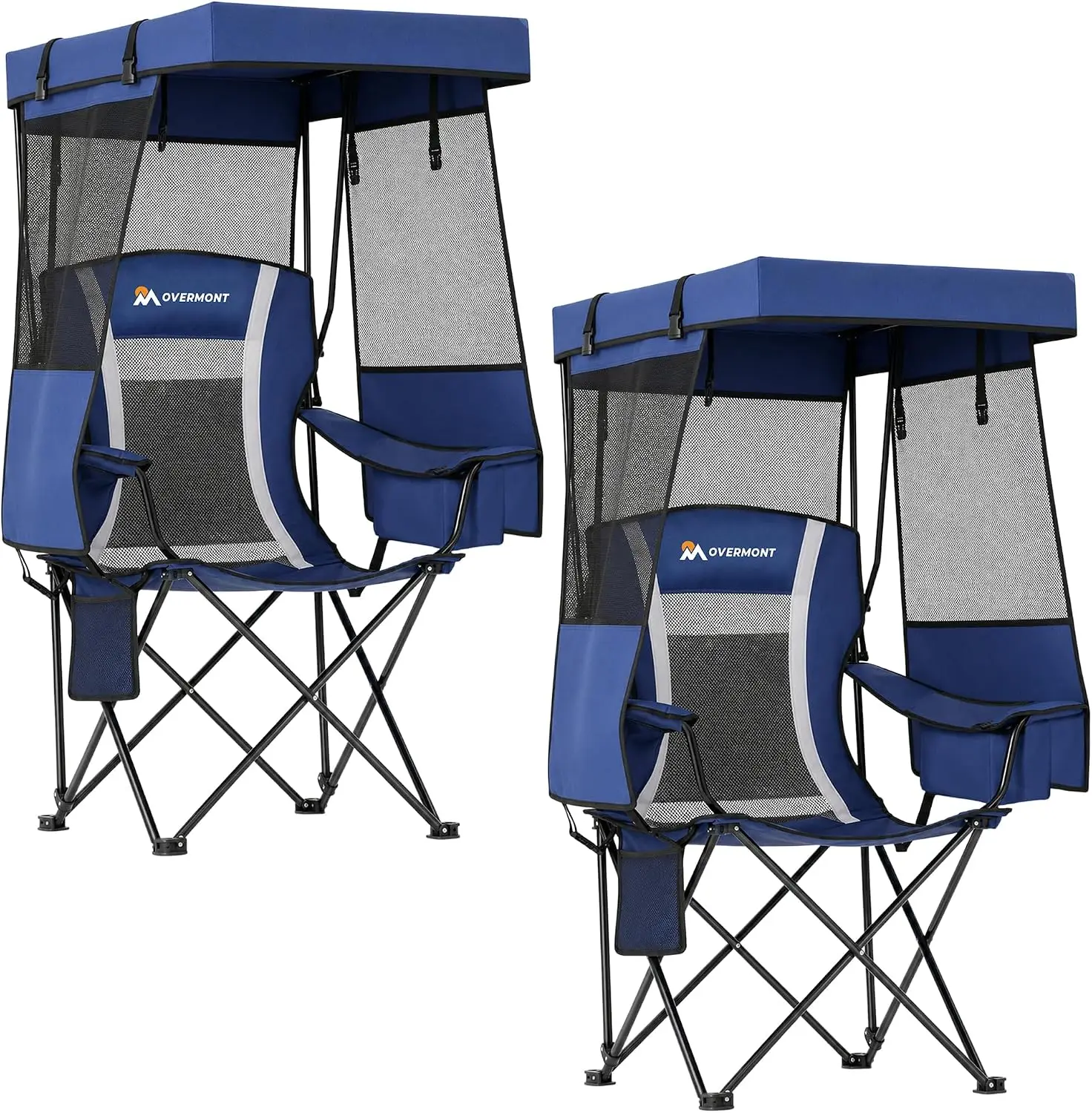 2 Pack Camping Chair - Folding Chair with Adjustable Canopy Sunshade | Full Sun Protection, Reinforced 600D Fabric, Cup Holder,